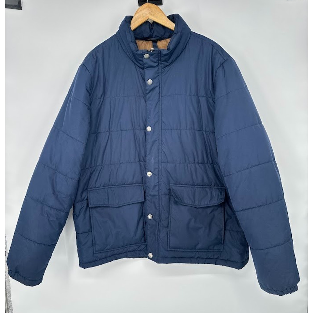 Lands End Mens XL Navy Blue Puffer Jacket Coat Full Zip Lightweight Insulated